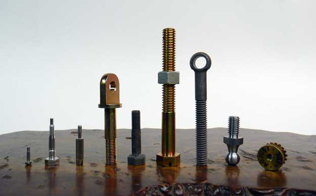 Examples of actual G-Fast Distribution completed order parts; CNC Swiss Screw Machining, CNC Lathe Turnings, Nuts, Bolts, Eyebolts and Pins, with heat treatment and plating as required per print.