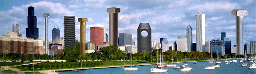 Chicago's  fastener inspiried skyline on Lake Michigan.